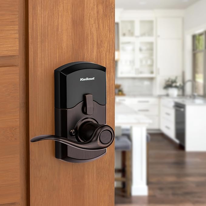 Kwikset SmartCode 917 Keypad Keyless Entry Traditional Residential Electronic Lever Deadbolt Alternative with Tustin Door Handle and SmartKey Security, Venetian Bronze