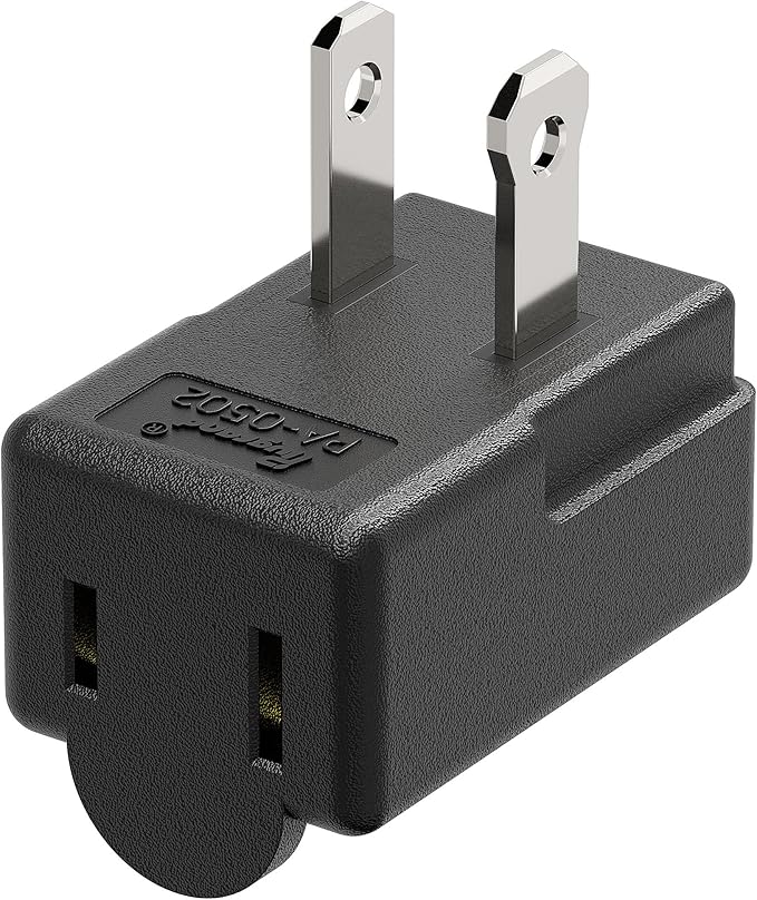 Right Angle Adapter,2-Prong 90 Degree Downward Angled AC Adapter, Polarized 2-Prong L Type Adapter, Vertical Right Angled Down Angle Power Adapter, PA-0502B Black