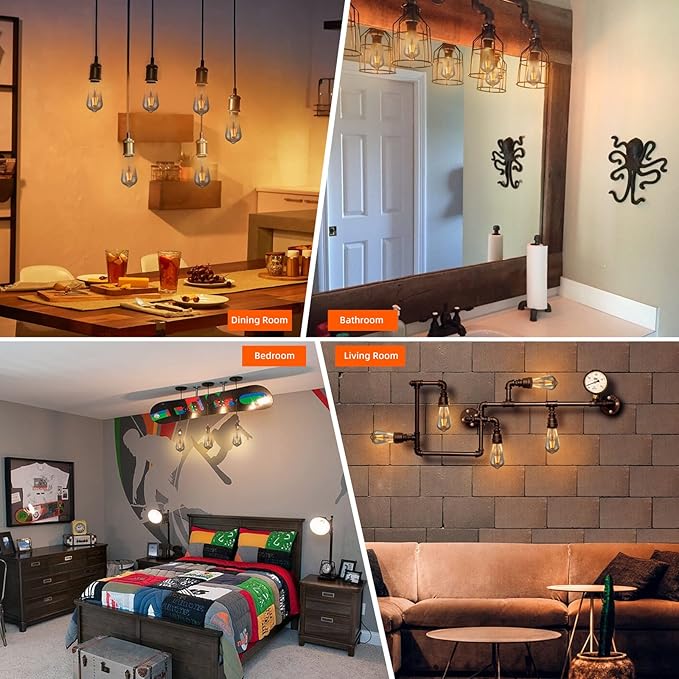 OMED LED Edison Vintage Light Bulbs 40 Watt Equivalent E26 Base 2200k Warm White Dimmable ST64 Smoke Grey Glass 40w Energy Saving Ideal Dining Rooms Durable Light for a Cozy Atmosphere 6 Pack