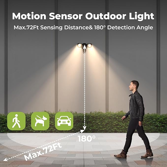 LED Motion Sensor Outdoor Light, 16W 2000LM 3000/4000/5000K Adjustable, 3CCT IP65 Waterproof Flood Lights, 3 Head Dusk to Dawn Motion Detected Security Light for Patio, Garage, Yard(Black)