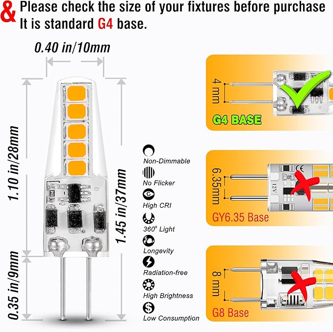 G4 Led Light Bulbs 12V 24V 10W 20W T3 Halogen Bulb Replacement 107d,JC Bi-Pin G4 2W 220lm for Under Cabinet Puck Light Chandeliers Accent Track Ceiling Landscape Lighting,Warm White 2700K, 10 Pack