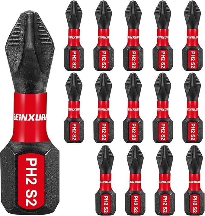 Impact Tough #2 Phillips 1 in. Anti-slip Head Insert Driver Bits,15Pack 1/4 Inch Hex Shank Cross Magnetic PH2 Screwdriver Bits Set