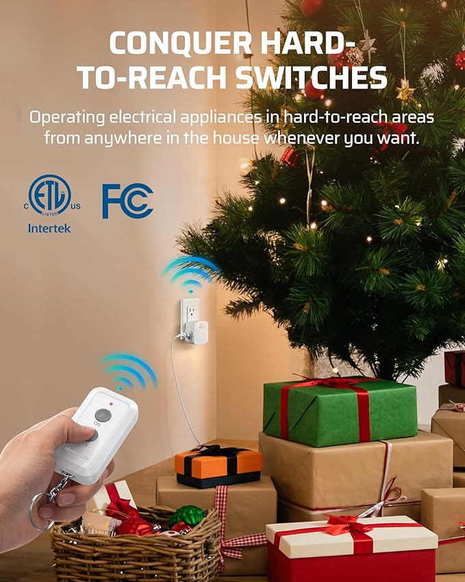 DEWENWILS Remote Control Outlet, Upgraded Version Wireless Remote Light Switch for Lamp, Household Appliances, 15A/1875W, 100 FT Long Range, Compact Side Plug, ETL Listed, White…