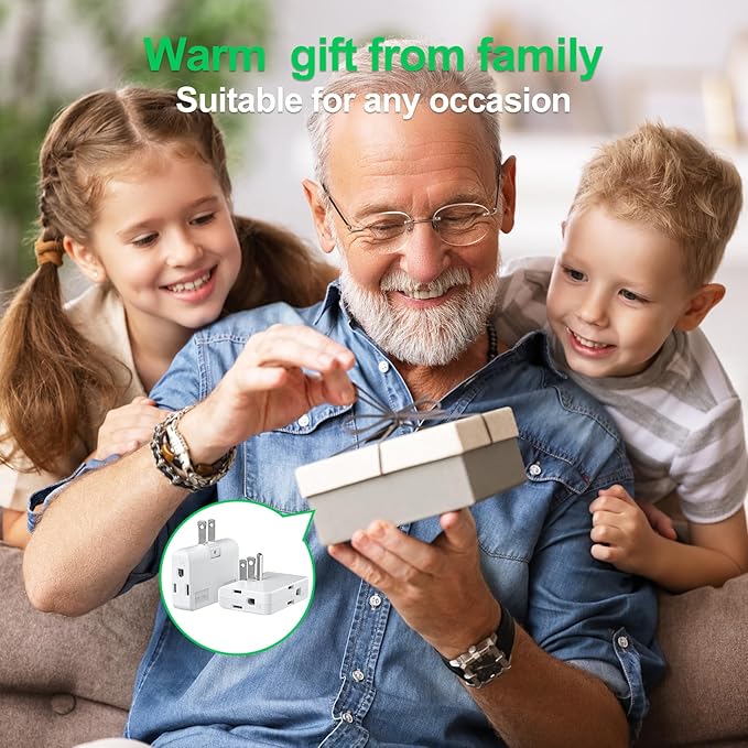 2-Prong/3-Prong Swivel Adapter, Polarized Grounding Converter with Flat Wall Plug, Fireproof 3-Outlet for Home Use (2 Pack)