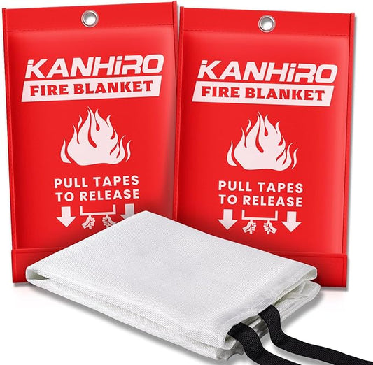KANHIRO Fire Blanket Emergency for Home Kitchen - Fiberglass Fire Suppression Blanket Great for School, Fireplace, Grill, Car, Office, Warehouse (2 Pack, 39 in X 39 in)