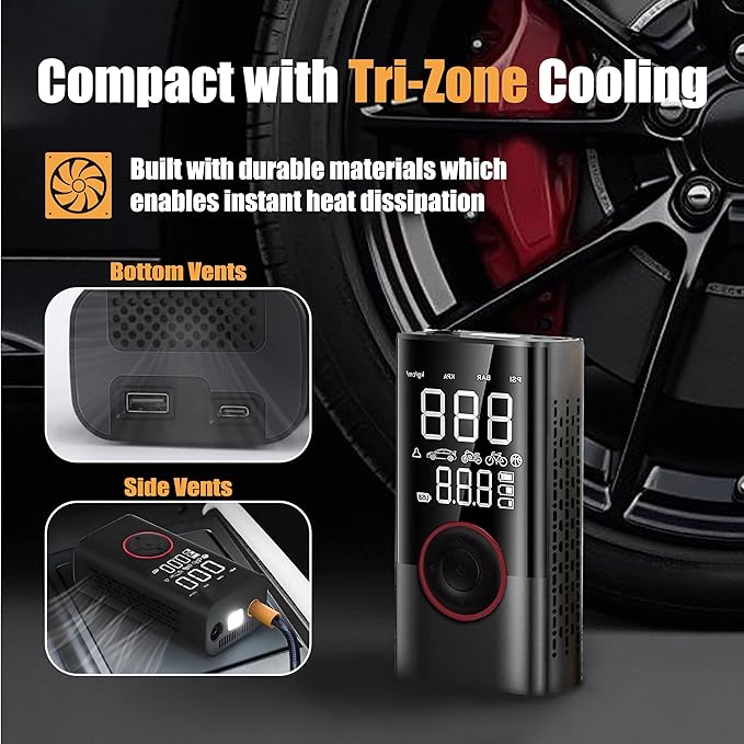Tire Inflator Portable Air Compressor,150PSI Cordless Air Pump with Digital Pressure Gauge for Car, Bike，Motorcycle & Ball, Emergency LED Light and Auto Shut-Off, Car Accessories