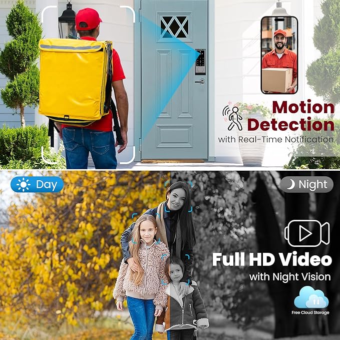 DEVO G1 Video Smart Lock with Camera & Doorbell, 6-in-1 Keyless Entry Door Lock with Fingerprint, App Remote, Auto Locks, Built-in Wi-Fi Smart Deadbolt for Front Door(Gray)