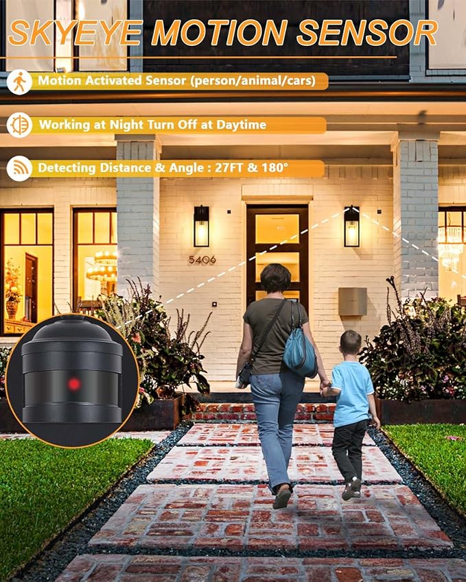 2-Pack Motion Sensor Outdoor Lights, Upgrade Dusk to Dawn Exterior Lighting Fixtures, Modern Porch Lights with Cylinder Lampshade, LED Wall Sconce for Garage Patio Garden House