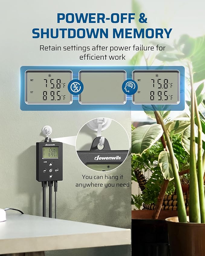 DEWENWILS Digital Temperature Controller Thermostat Outlet with Heating & Cooling Mode for Chest Freezer, Home Brewing, Green House, Incubation, Reptiles, -22°-221°F, 120V/10A/1200W