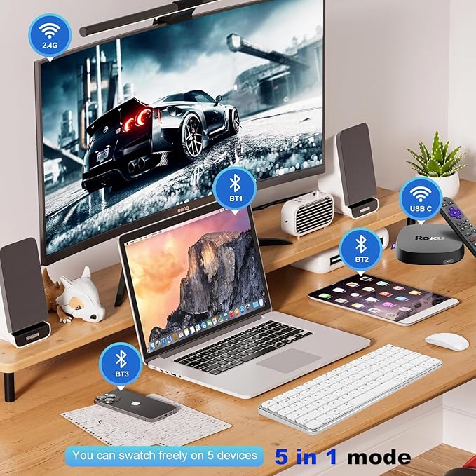 5 in 1 Aluminum Keyboard and Mouse for Mac Wireless Keyboards Bluetooth Rechargeable Mouse Compatible with iMac MacBook iPad and All MacOS iOS Windows Android Devices
