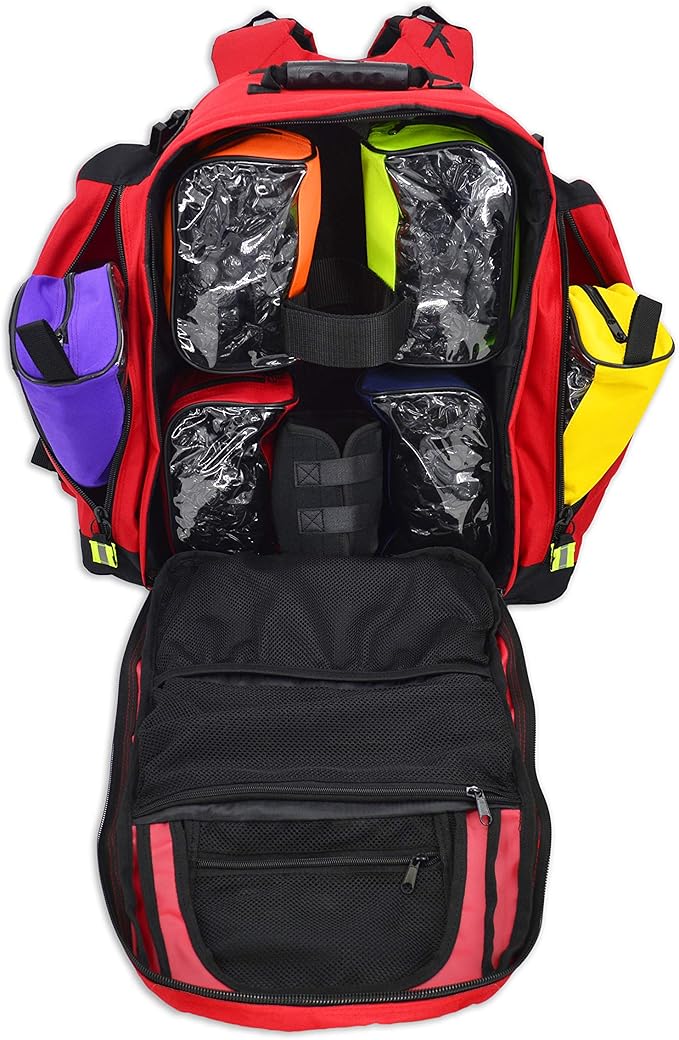 Lightning X TacMed Fully Stocked Modular ALS Trauma Backpack for EMS/EMT w/Deluxe First Aid Fill Kit C - RED