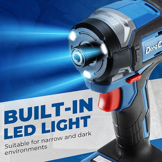 Dong Cheng 20V Brushless Impact Driver, 1840in-lbs Torque, Self-tapping Mode, 3200RPM, 4300IPM, 1/4" Hex Chuck, 3 Speed Modes, with 2 * 2.0Ah Batteries