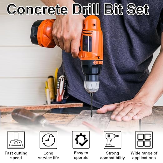 20Pcs Concrete Drill Bit Set 5mm Alloy Masonry Drill Bit Set Stable Carbide Tipped Tile Drill Bit Cross Head 1/4 Hex Shank Drilling Hole Bit for Concrete Cement Brick Wood (5mm 20pcs)