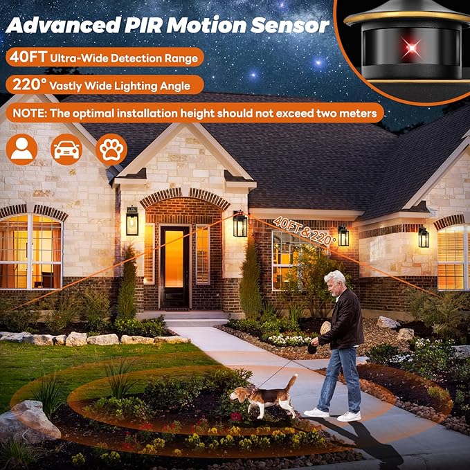 13.6" Motion Sensor Outdoor Wall Sconce Lantern, Exterior Waterproof Wall Lights Fixture with Water-Rippled Glass, Bronze Outside Mount Lighting for House, Porch, Garage, Patio, Bulbs Not Included