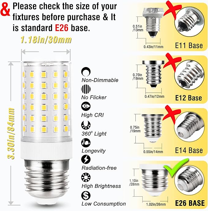 ALIDE E26 E27 12W LED Candelabra Bulbs,E26 100 Watt Led Replacement, 4000K Natural White,E26 LED Corn Light Bulbs 1200LM for Ceiling Fan Chandelier Pendant Lighting,Non-dimmable,4 Pack
