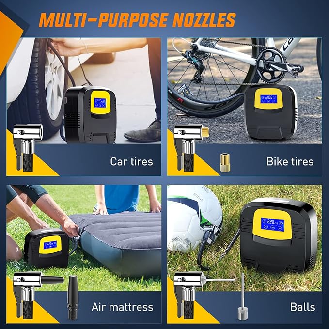 Nilight Tire Inflator Air Compressor Portable Pump for 12V DC Car Tires with Digital Pressure Gauge 150PSI Auto LED Light Cars ATVs Bicycles