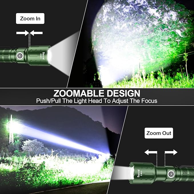 Flashlights High Lumens Rechargeable, Super Bright Long Range Small Powerful Flashlight, 6 Modes LED Tactical Pocket Waterproof Flash Light for Home Emergency (2, Green)