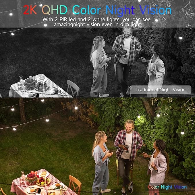 Rraycom 2.5K Solar Security Cameras Wireless Outdoor, 2.4/5Ghz WiFi Battery Solar Powered Security Camera System,Forever Power,Color Night Vision,AI Detection, 2 Way Audio,Spotlight,No Monthly Fee