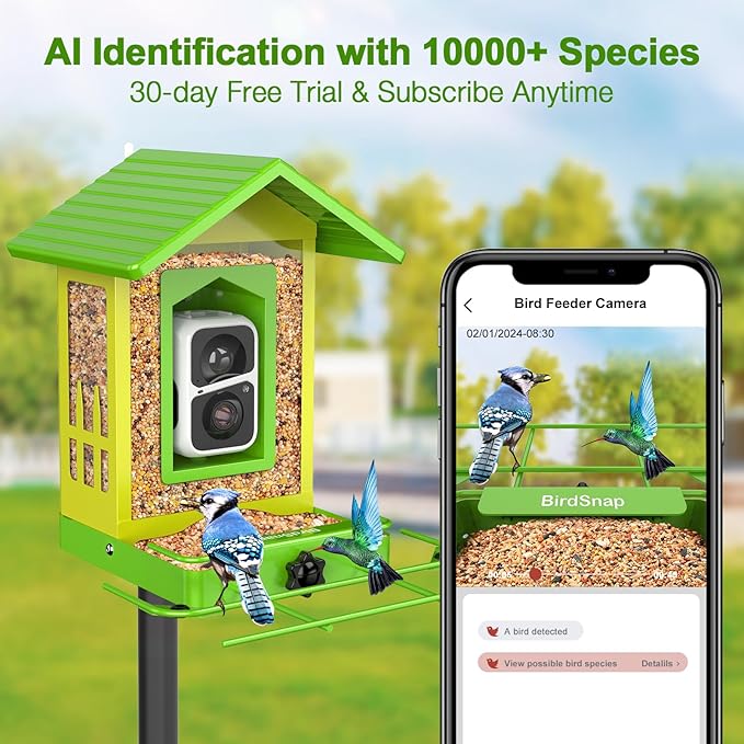 birdsnap® APS - Metal Bird Feeder with Camera Solar Panel 32GB Card, AI Identify 10000+ Birds Camera Feeder, 2K HD Live View Auto Record Bird Video, Ideal Xmas Gift for Birds Lover