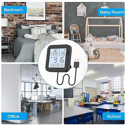 eMylo WiFi Thermometer Hygrometer, Smart IR Remote, Digital Temperature and Humidity Sensor with Backlight, Universal IR Remote Compatible with Alexa and Google Assistant