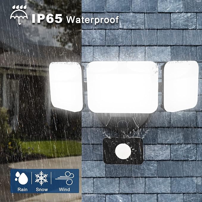 EMANER Motion Activated Security Light, Outdoor Floodlight Dusk to Dawn & Motion Sensor Adjust, Daylight Frosted Lens, ETL Listed 45W Wired Wall Light for Entryway/Yard/Garden, (1-Pack, Black)