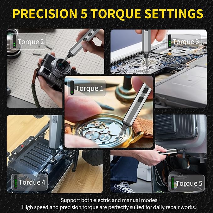 Mini Electric Screwdriver Set,3.7V Power Screwdriver Cordless Rechargeable,4 LED Lights,64 S2 Magnetic Bits,Magnetic Storage,Portable Repair Tool Kit for Electronics Watch Camera Phone Laptop (Grey)