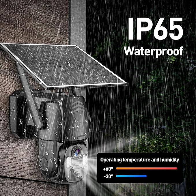 4G LTE Cellular Camera, 2K 360° Solar Camera Outdoor, Built-in SIM Card, Full Color Night Vision, AI Human Detection, IP65 Waterproof, APP Remote Access