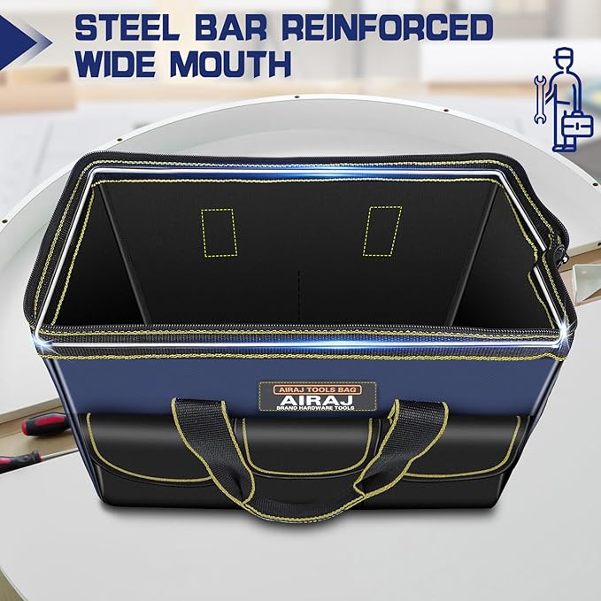 Tool Bag 2-Pack Set | AIRAJ 18" & 14" Portable Tool Storage Bag | Wide Mouth Tool Bags for Men and Women | Small Tool Tote | Tool Organizer for Home Repairs,Garage Storage,Professional Work | Tool Box