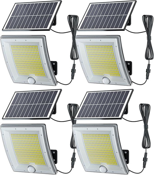 JACKYLED Solar Lights Outdoor Waterproof 80% Brighter Light, Motion Sensor Security Light with 16.4ft Cord, Dusk to Dawn Solar Powered Flood Lights for Patio, Yard, Garage, 4-Pack