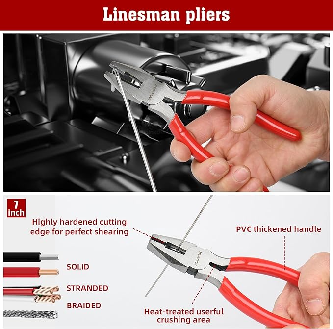 TOOLEAGUE 8Pcs Pliers Set with Storage Bag,Groove Joint,Long Nose,Slip Joint, Diagonal, Linesman Plier,Adjustable Wrench for DIY and Multi-Use