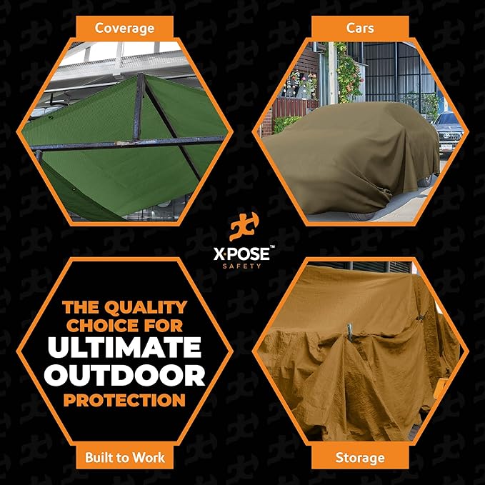 Xpose Safety Canvas Tarp - 10oz White Canvas Tarps Heavy Duty Water Resistant with Brass Grommets- Multipurpose Outdoor Tarpaulin for Camping, Canopy, Trailer, Equipment Cover 7' x 9'