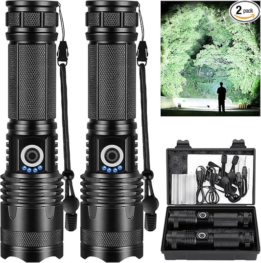 Rechargeable Led Flashlights high lumens, 2 Packs 3000 Lumen Super Bright Flashlight with 5 Modes, Powerful Waterproof Flash Light for Home,Emergencies,Camping