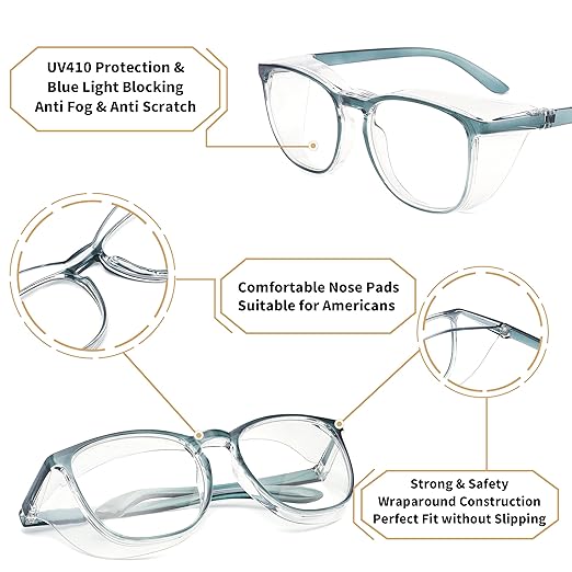 Alsenor Safety Glasses Anti Fog Goggles Protective Eyewear Blue Light Blocking Anti Dust UV Protection Glasses For Men Women (2 Pack(new-blue+new-purple))