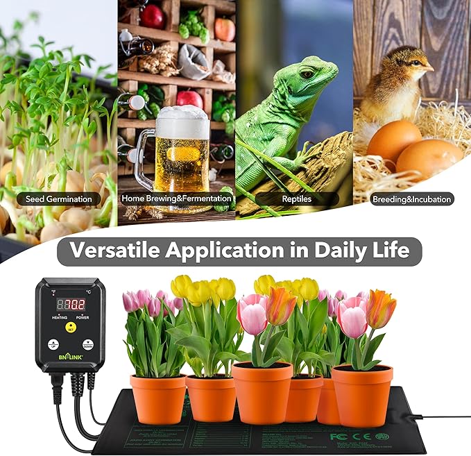 BN-LINK Digital Heat Mat Thermostat Controller for Seed Germination, Reptiles and Brewing Breeding Incubation Greenhouse, 40-108°F, 8.3A 1000W ETL Listed