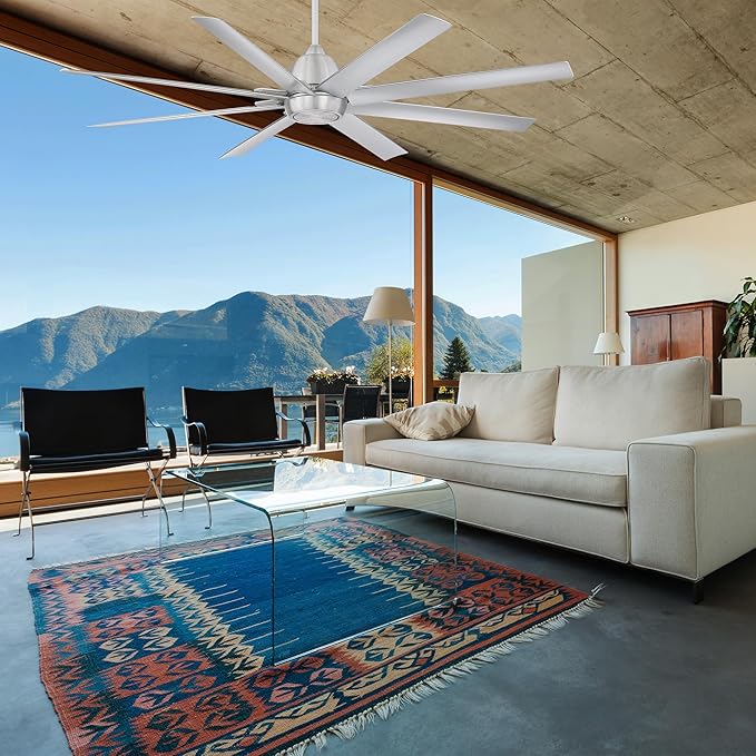 WAC Smart Fans Mocha XL Indoor and Outdoor 8-Blade Ceiling Fan 66in Matte White with Remote Control works with Alexa and iOS or Android App (NO LED LIGHT KIT)