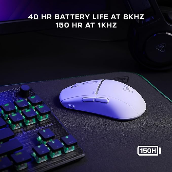 Turtle Beach Burst II Pro - 2.4GHz Wireless Esports Gaming Mouse, 8K Polling, 57g Ultra Lightweight, 150-Hr Battery, Optical Switches, Symmetrical, 30K DPI Optical Sensor, 8 Inputs, Bluetooth - White