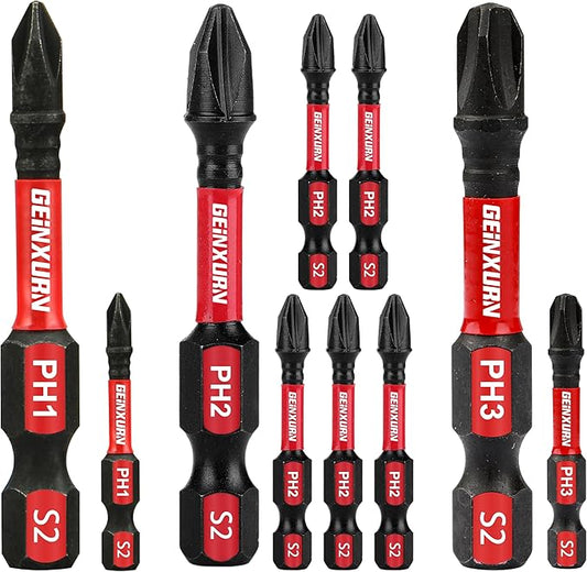 Anti-slip Hex Impact Tough Magnetic Screwdriver Bits Set 2 in. PH1/PH2/PH3 Insert Driver Bits,10Pack 1/4 Inch Hex Shank Phillips Cross Screwdriver Bits Set