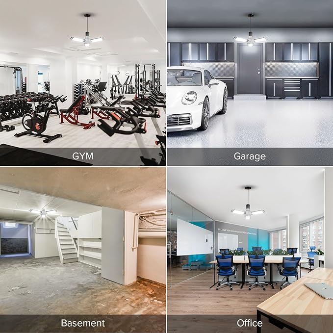 SANSI Garage Lights, 300W Equiv.Garage Lighting Ceiling LED，Deformable Shop Light for Workshop, 30W 5000K Daylight Screw in Bulbs with 3 Adjustable Panels, ETL Certified, E26 Socket for Basement