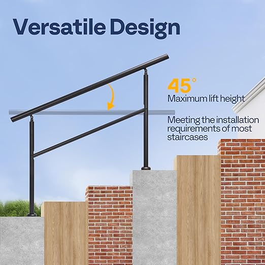 VIVOHOME 2-Pack 4 Step Hand Rails for Outdoor Steps, Galvanized Steel Railing, Black Round Exterior Handrails for Porch, Deck, or Indoor Stairs, Complete Installation Kit