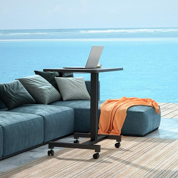 FitDesk Portable Laptop Desk, Rolling Standing Workstation Adjustable Height, Compact Standing Table with Large Surface, Small Stand Desk for Home Office, 30 lb Weight Limit – Walnut, 27" Tabletop