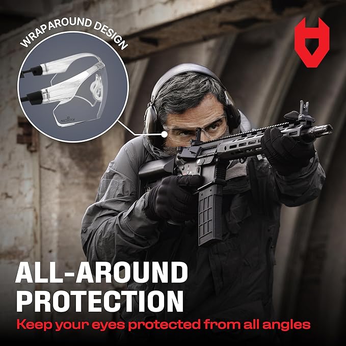 NoCry Clear Shooting Glasses for Men with Anti-Fog and Scratch Resistant Wraparound Lenses — ANSI Z87 Protective Eyewear with Adjustable Temples & Nose Pad — 100% UV Eye Protection