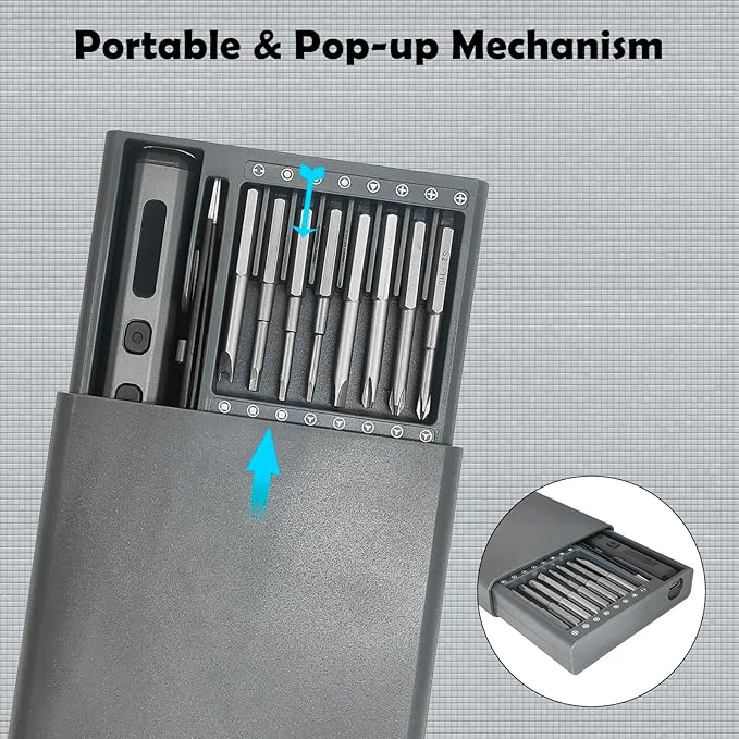 Electric portable screwdriver. 70-in-1 mini precision electric screwdriver set. Essential repair tools for home use.