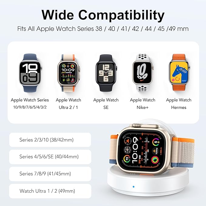 Portable Magnetic Charging Dock for Apple Watch, Wireless Fast Watch Charger Stand with Charging Cable, Support Nightstand Mode, Compatible with Apple Watch 10 9 8 7 SE 6 5 4 3 2/Ultra 2-White