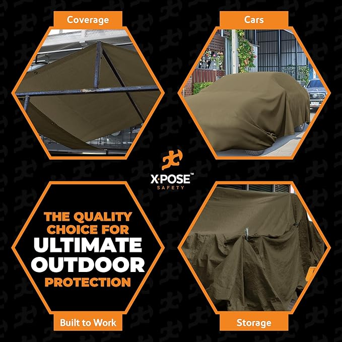 Xpose Safety Canvas Tarp - 10oz Olive Drab Canvas Tarps Heavy Duty Water Resistant with Brass Grommets- Multipurpose Outdoor Tarpaulin for Camping, Canopy, Trailer, Equipment Cover 12' x 24'