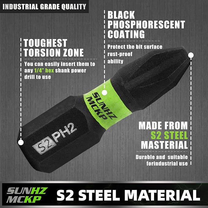 SUNHZMCKP 24-Piece Screwdriver Bit Set, Magnetic Slotted Phillips Driver Bit Set, S2 Steel, Long 1" and 2.3" Impact Screwdriving Drill Bits Set, 1/4 Inch Hex Shank Driver Bit