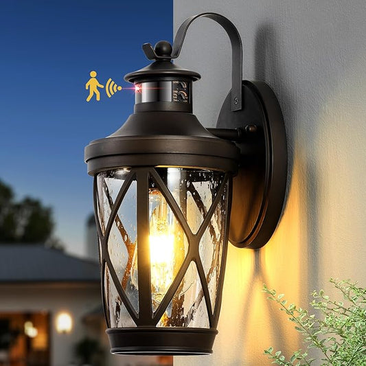 VIANIS Outdoor Motion Sensor Light, Brown Exterior Lighting Fixtures, Oil Rubbed Bronze Outside Lights for House, Waterproof Outdoor Lanterns for Porch, Anti-rust Dusk to Dawn Sensor Wall Mount Sconce