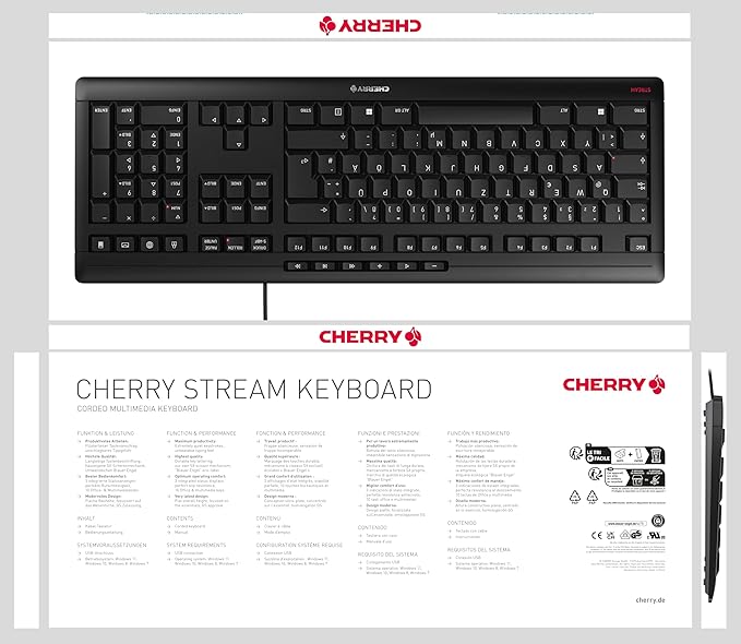 Cherry Stream Keyboard - Wired USB Keyboard - SX Scissors Mechanism - GS Approval - QWERTY – White