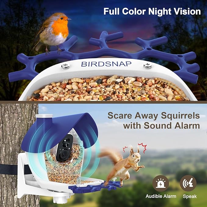 birdsnap® P33 - Bird Feeder with Camera Solar Powered, 2K Video Bird Camera Feeder Live with 32GB Card, AI Identify Feather Species, Auto Record in Backyard, for Birds Lover