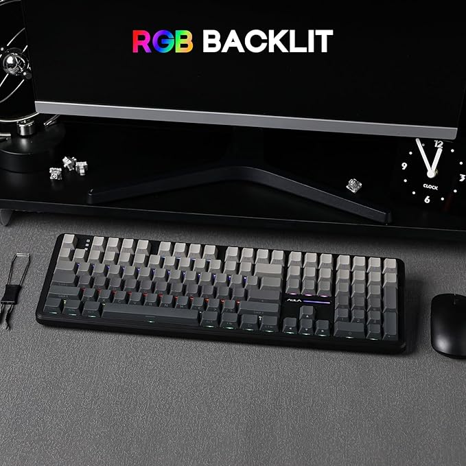 EPOMAKER Aula F108 Wireless Gaming Keyboard, Full Size Mechanical Keyboard with 4000mAh Battery, 108 Hot-Swappable and Programmable Keys, RGB Backlight, for Mac/PC/Android (Black Gradient)
