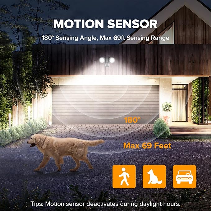 UME 2 Pack 32W 3500 Lumen LED Security Lights Motion Sensor Light Outdoor, 5000K Daylight, IP65 Waterproof, Dusk to Dawn, Motion Detector Flood Light for Garage, Yard, Porch-Black